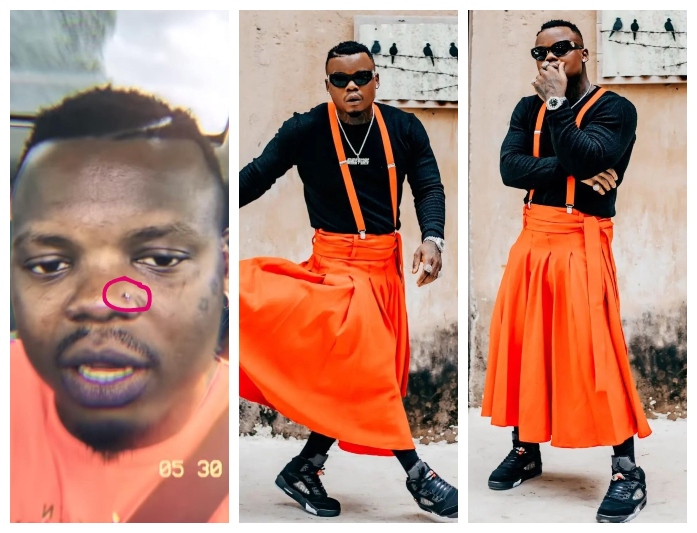 Gay Much! Harmonize Steps Out In A Dress After Piercing His Nose (Photos)