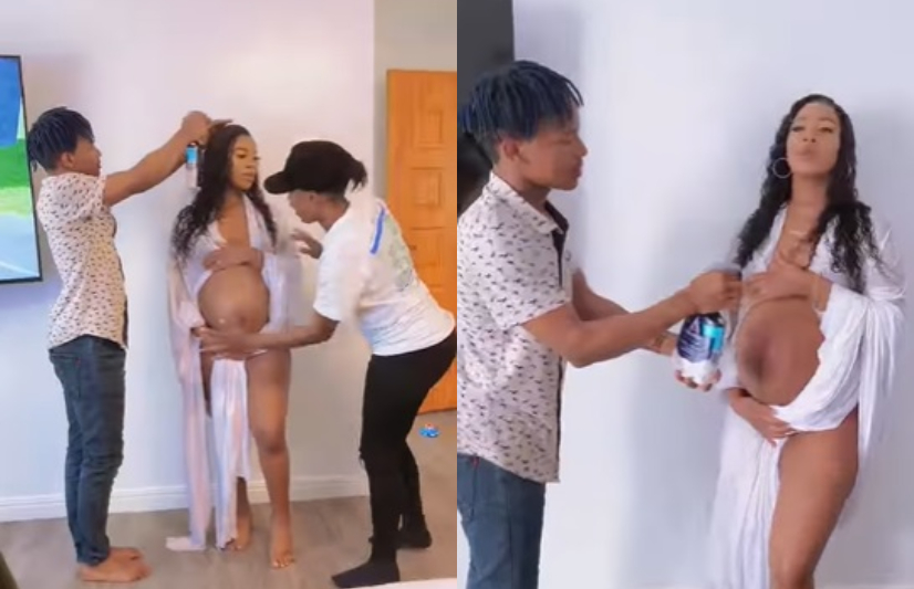 Video Emerges Of Diana Marua Struggling To Hide Her Boobs, Private Parts While Posing Nearly Naked For Maternity Shoot